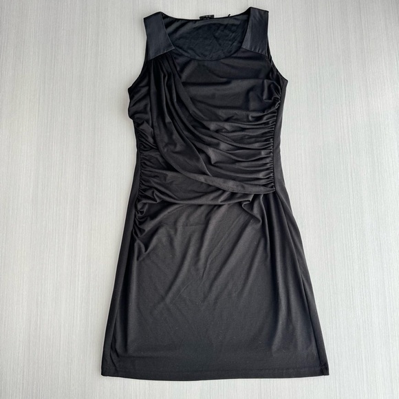 ESPRIT Ruched Midi Dress Black M Sleeveless Scoop Slip On‎ Neutral Business Y2K - Picture 8 of 15